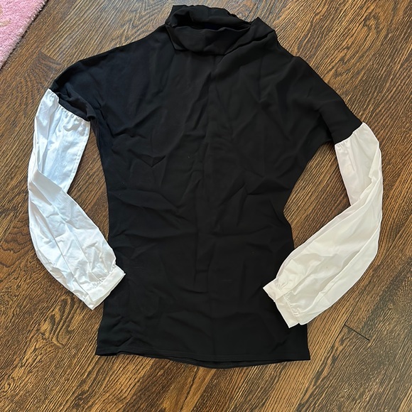 Sharon Wauchob shirt size 40 large medium  black white mock neck puff sleeve - Picture 1 of 5